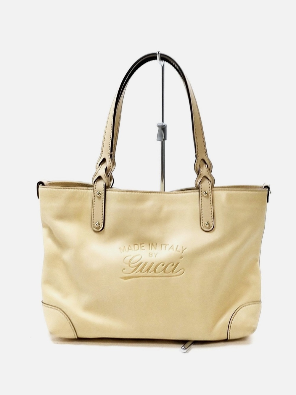Gucci tan leather small craft logo tote with zebra calf hair pouch
